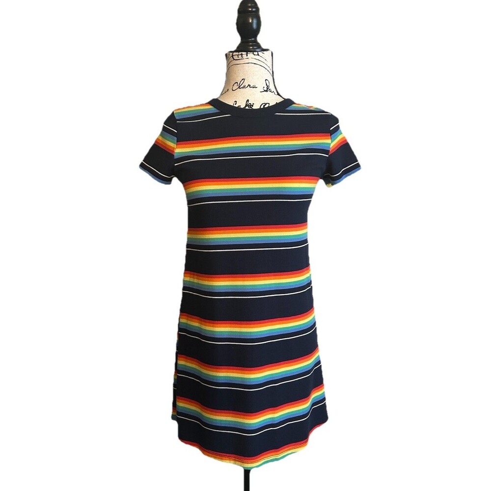 So Multicolor Striped Rainbow Dress